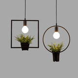 北欧几何铁艺植物花盆花草吊灯美式咖啡厅服装店绿植灯塑料盆吊灯