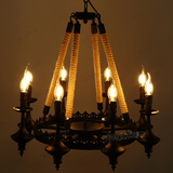 北欧美式乡村麻绳吊灯铁艺loft蜡烛复古风西餐厅服装店网咖酒店工