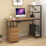 简易电脑桌台式家用办公书桌书架组合现代简约实木钢架电脑桌