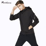 Markless秋季运动外套男夹克休闲运动服男黑色连帽上衣男修身青年