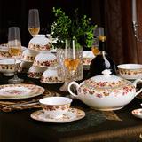 洛威 景德镇56头骨瓷餐具套装 釉中彩 欧式风格 碗盘碟餐具套装