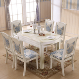 欧式餐桌大理石伸缩餐桌椅组合小户型折叠实木圆桌8人白色长方形