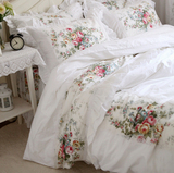 定制新品可单卖蕾丝面料纯白大花朵奢华纯棉床上用品套件