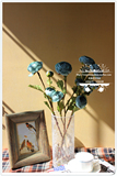 花卉蓝色高仿真花绢花手感3头小茶花欧式露莲客厅餐厅摆放花套装