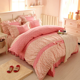纯棉床上四件套全棉1.8 2.0m床裙式粉色公主风韩式韩版田园床单