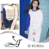 SJYP正品韩国代购16年春夏装拼色短款个性休闲纯棉套头长袖卫衣女