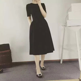 专柜同款法式复古赫本风2016春夏新款连衣裙女黑色长款显瘦蓬蓬裙