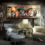 网吧装饰画美式复古怀旧木板画摩托车工业风壁画创意网咖酒吧挂画