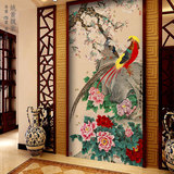 大型壁画牡丹花鸟高清图案无缝整张墙布壁布花开富贵玄关墙纸壁纸