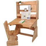 思科实木儿童学习桌 多功能可升降学生写字桌带书架 实木书桌椅套