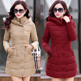 2015冬韩版修身加厚羽绒棉服大码中长款棉衣外套30-40岁中年女装