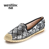 Westlink/西遇2016春季新款 时尚闪耀圆头低跟麻绳编织套脚女单鞋