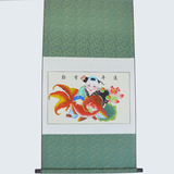 楊柳青木板年畫手繪精品 大三裁掛軸 連年有餘 150x70 錦綠裝裱