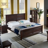 德福堡 美式简约深色实木床1.5/1.8米水曲柳双人现代卧室家具