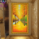 紫之兰 黄金大道风景油画 纯手绘现代欧式走廊挂画 玄关装饰画