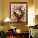 欧式玫瑰百合油画花卉客厅卧室餐厅装饰画抽象玄关有框竖版画喷绘
