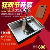 手工水槽单槽套餐304不锈钢加厚台下盆洗菜盆带龙头孔的手工槽