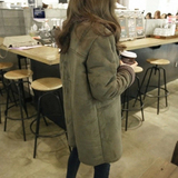 2016冬季新款韩版军绿色休闲中长款鹿皮绒外套女冬装羊羔毛棉服女