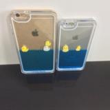 流水鸭子iphone5s手机壳小黄鸭液体透明苹果情侣保护套卡通外壳