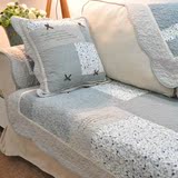 蓝色韩式田园绗缝布艺组合全棉加厚四季沙发垫沙发巾防滑坐垫