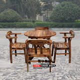 碳化木桌椅组合实木折叠桌火烧木餐桌餐椅便捷式圆桌庭院家具户外
