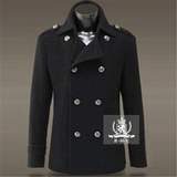 德国二战大衣军装纯色修身双排扣羊毛呢大衣男装短款外套金属扣