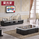 现代简约钢化玻璃电视柜茶几组合套装实木宜家地柜客厅电视柜家具