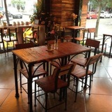 特价黄色整装美式复古铁艺咖啡店奶茶店实木休闲餐桌椅组合套件