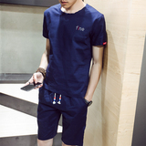 棉麻休闲套装男青少年短裤短袖T恤男装夏季潮流韩版学生运动套装
