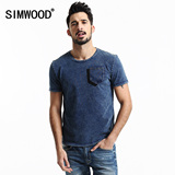 Simwood2016夏装新品休闲男士修身圆领短袖T恤潮男纯棉做旧短T恤