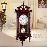 霸王机械挂钟客厅欧式现代摆钟简约创意钟表田园时尚静音实木壁钟