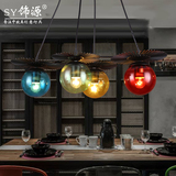 饰源美式工业风个性彩色单头玻璃魔豆餐厅咖啡厅铁艺创意复古吊灯