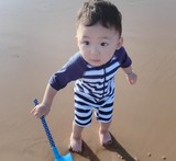 新款条纹儿童泳衣外贸原单韩版男童宝宝连体游泳衣防晒温泉游泳装