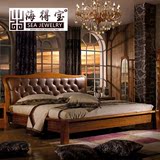 海得宝 现代中式实木床1.8米双人床皮高箱储物床 虎斑木色家具
