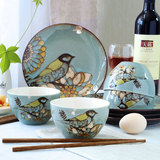特色手绘创意 4人  陶瓷餐具套装碗盘 西式盘子米饭碗送礼送筷