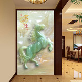 3D立体高清玉雕翡翠马玄关走廊背景墙纸风水客厅电视壁纸大型壁画
