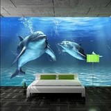 大型壁画无缝立体壁画客厅电视背景墙纸壁纸3D环保无纺布海洋海豚