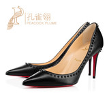 正品16新款Christian Louboutin女鞋尖头铆钉高跟皮鞋1160633CM53
