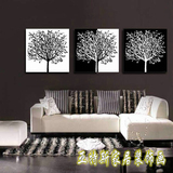 手绘油画家居装饰无框画三联抽象经典黑白发财树现代时尚客厅挂画