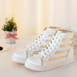 2016新款白色高帮帆布鞋女夏季韩版潮鞋学生平底板鞋休闲系带女鞋