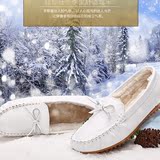 16冬季真皮保暖白色护士鞋休闲浅口棉鞋女加绒平底豆豆鞋妈妈棉鞋