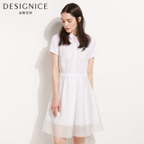 迪赛尼斯短袖收腰衬衫连衣裙2016夏季新款女装修身纯色裙子0187