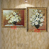 纯手绘 油画 有框画 欧式画 客厅 餐厅玄关 简欧百年好合 百合花