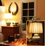 全铜美式乡村地中海欧式现代客厅卧室装饰台灯景德镇陶瓷布艺条纹
