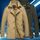 2014冬季新款男士加绒加厚风衣军旅风中长款外套大码男装夹克