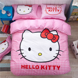 纯棉卡通四件套1.5m床上粉色KT猫床单被套儿童三4件套可爱 凯蒂猫