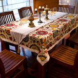 地中海布艺桌布 欧式大花蕾丝台布美式餐桌布 茶几盖布 棉麻桌巾