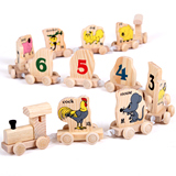 十二生肖木质积木儿童益智玩具数字积木幼儿早教小火车拼图1-2岁