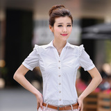 2016女白色衬衫春学生韩国夏装中长款短袖宽松大码修身显瘦OL棉