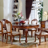 欧式实木餐桌椅组合8-10人美式仿古长方形餐台1.8-2米户型吃饭桌